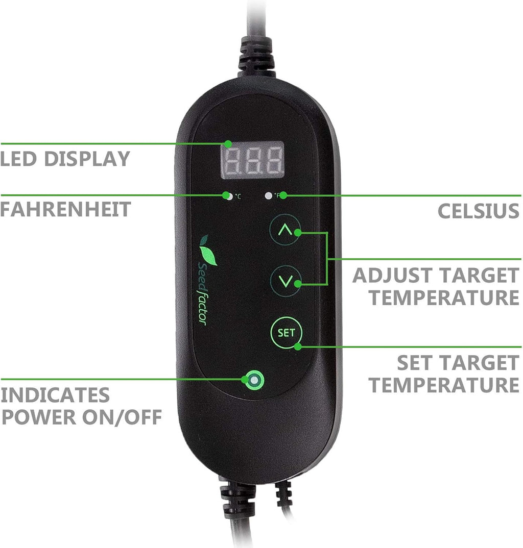 Seedfactor MET Certified Seedling Heat Mat with 50℉~108℉ Digital Thermostat Controller for Seed Germination (20" x 20")