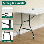 Portable 5-Piece Folding Table and Chairs Set for 4 – Heavy-Duty 5FT Foldable Plastic Table with Carrying Handle &4 PU Leather Padded Chairs,All-Weather Indoor Outdoor for Party Wedding Picnic Camping