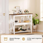3-Tier Wood Entryway Table: 41" Narrow Console Shelf for Hallway - Farmhouse Sofa Desk Storage for Living Room (White)