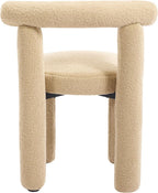 Modern Sherpa Dining Chair Set of 2, Camel | Soft Boucle Upholstery, Curved Back, for Kitchen Dining Room, Plush Padded Seat, Space Saving Side Chairs, for Living Room