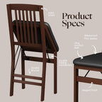 SIMPLEX Folding Wood Dining Chairs, Padded, No Assembly, 2 Pack | Solid rubberwood frames support 400 lb each; PU leather cushions fold to 17 inches for kitchens, apartments or extra seating.
