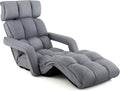DORTALA Foldable Lazy Floor Sofa, Indoor Chaise Lounge Sofa, 6-Position Folding Padded Lounger Bed with Adjustable Armrest, Backrest and Footrest for Living Room, Bedroom, Office, Gray