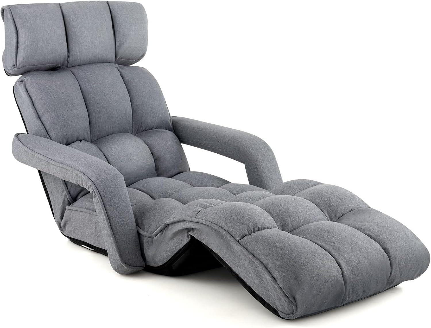 DORTALA Foldable Lazy Floor Sofa, Indoor Chaise Lounge Sofa, 6-Position Folding Padded Lounger Bed with Adjustable Armrest, Backrest and Footrest for Living Room, Bedroom, Office, Gray
