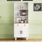 Farmhouse Kitchen Pantry Cabinet, 63'' Tall Storage Cabinet Wood Food Pantry with 2 Drawers & Adjustable Shelves, Kitchen Hutch Bookshelf for Dining Room (White)