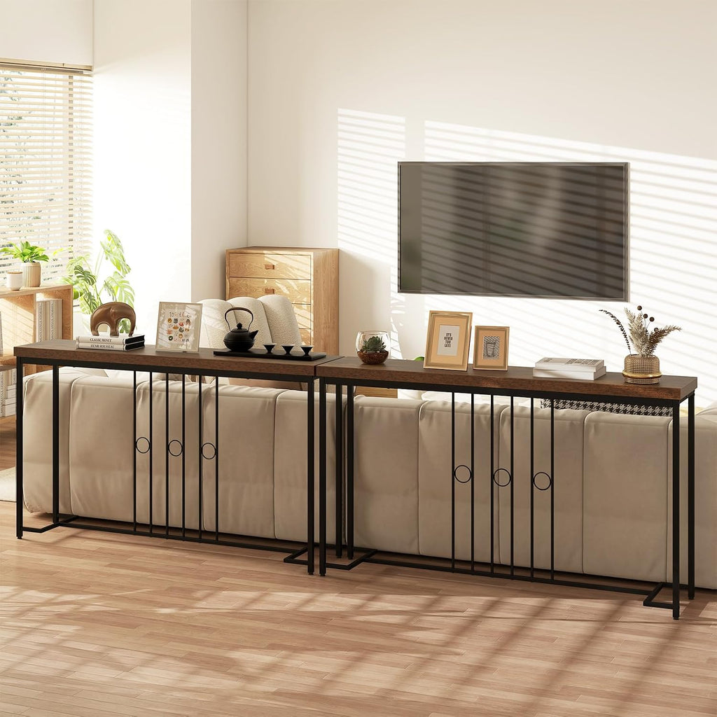 Giantex Industrial Console Table, 55" Narrow Entryway Table with H-Shaped Base & Spacious Tabletop, Behind Sofa Table for Small Spaces, Dining Room, Living Room, Bedroom, Entrance and Hallway