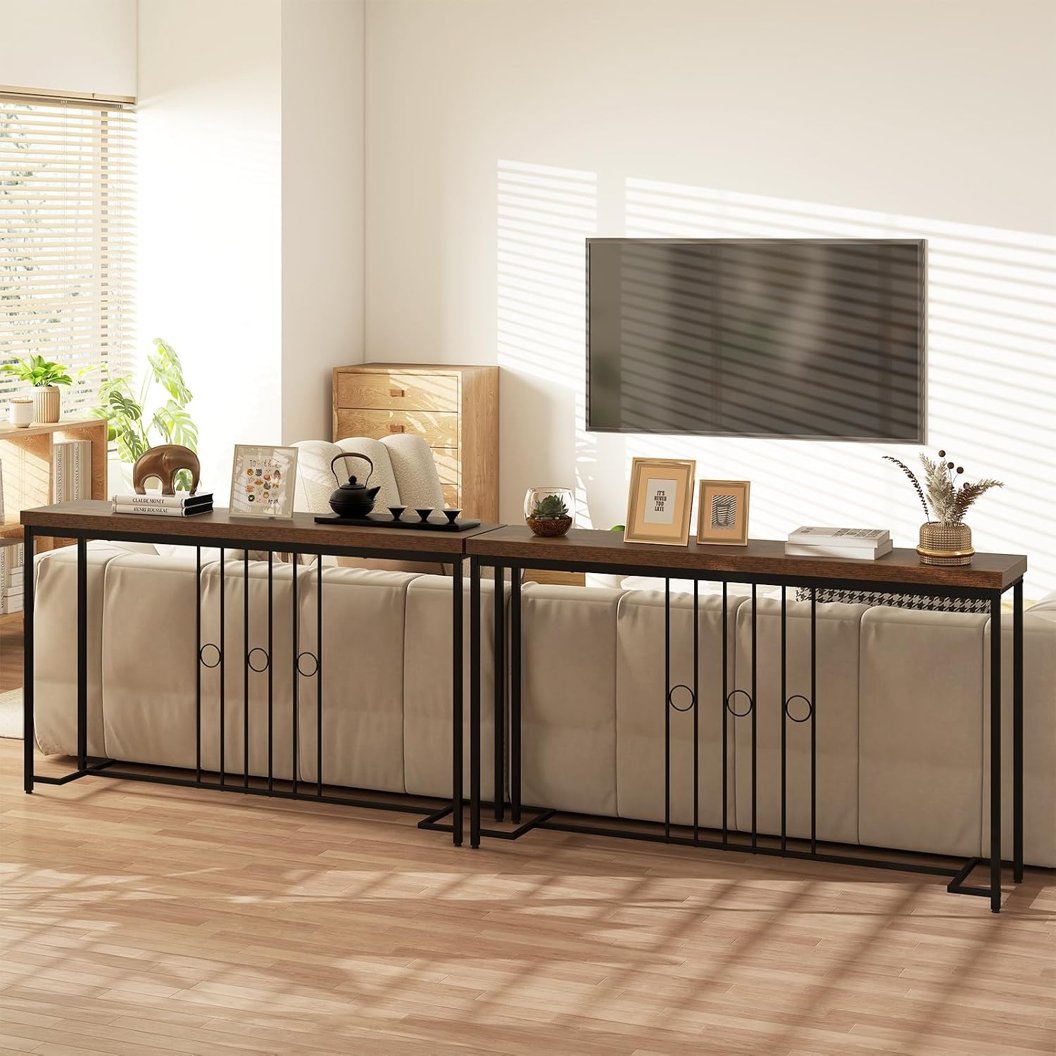 Giantex Industrial Console Table, 55" Narrow Entryway Table with H-Shaped Base & Spacious Tabletop, Behind Sofa Table for Small Spaces, Dining Room, Living Room, Bedroom, Entrance and Hallway