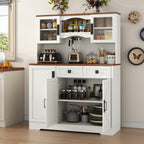Gyfimoie 60" Tall Farmhouse Kitchen Pantry Storage Cabinet,Kitchen Hutch with Microwave Stand,Freestanding Buffet Pantry Cabinet with Glass Door and Adjustable Shelves for Dining Room (White)