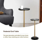 COVLON Drink Table, Small Pedestal Side Table with Wooden Carved Top for Living Room, Bedroom, Small Space, Gold and Black
