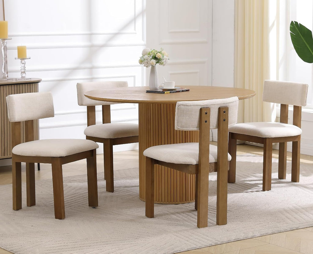 chairus Linen Dining Chairs Set of 4 Modern Farmhouse Kitchen Chairs with Open Slat Back Upholstered Wood Side Chairs for Dining Room, Restaurant, Living Room, Beige