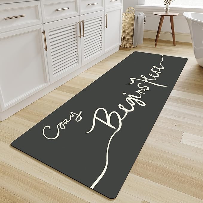 MontVoo-Bath Mat Rug Long Non Slip Super Absorbent Bathroom Runner Stain Resistant Quick Dry Thin Bathroom Mat Fit Under Door-24"x70",Black