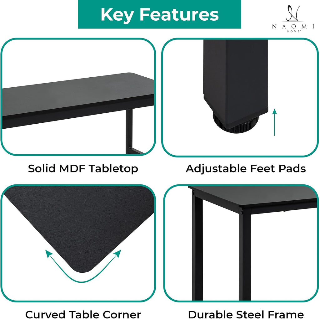 Naomi Home Space Saving 3 Piece Dining Table Set for Apartments & Small Spaces, Benches Tuck Under, Durable MDF & Steel Frame, Waterproof & Heat Resistant Kitchen Nook Set