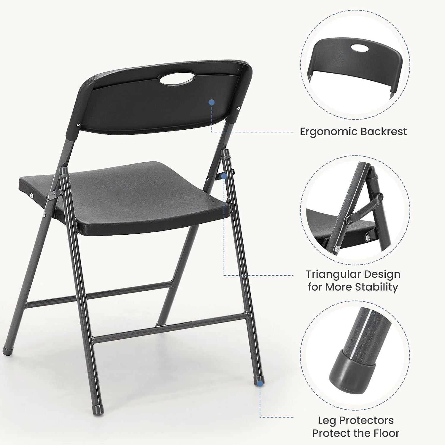 DUMOS Folding Chairs 2 Pack, Dining Chairs, Outdoor Home Office | Plastic Portable Stackable, Metal Frame, Indoor Party Event, Wedding Birthday, Black