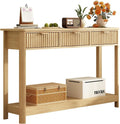 RUSTOWN Fluted Wood Console Table with 3 Drawers, 47.2" Boho Entryway Table