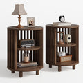 Round End Table Set of 2,Wood Side Tables for Living Room,Walnut