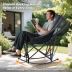 ABORON Oversized Rocking Chair for Adults, 400 lbs Heavy Duty Camping Chair | Enjoy smooth rocking comfort with full padding, cooler bag & side pocket. Holds up to 400 lbs for camping, patio & backyard