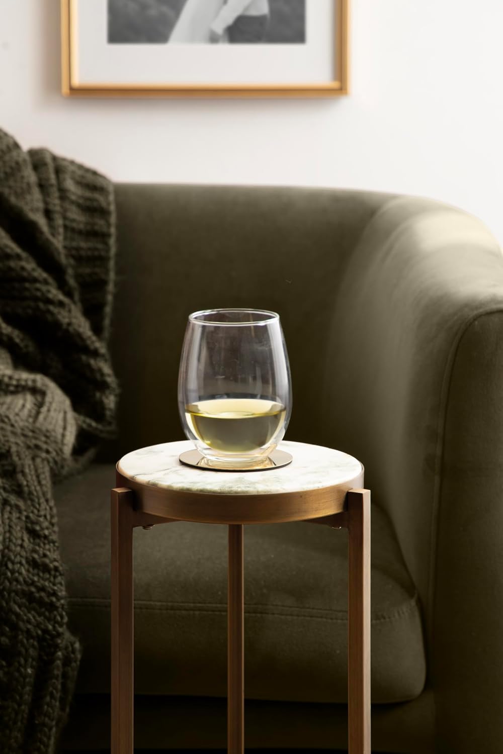 Kate and Laurel Aguilar Modern Round Drink Table, 9 x 9 x 23, White and Green Marble and Brass, Genuine Marble Accent Table for Use as Indoor Plant Stand or Pedestal Martini Table