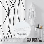 Punkray Black and White Striped Wavy Line Polyester Shower Curtain for Bathroom with Hooks, Extra Long Shower Curtains 96 Inches Long, Weighted Hem, Waterproof Bath Accessories