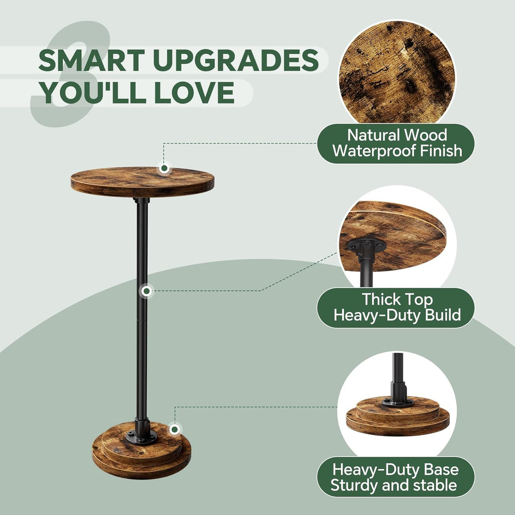 Simple Trending Small Side Table, Round Drink Table, Sofa End Table for Living Room, Coffee Tables for Bedroom, Rustic Brown