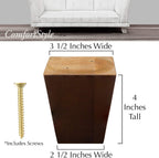 Legs for Furniture, Sofa Ottoman and Chair 4" Wood Feet Replacement, Set of 4 Square Tapered Pyramid Feet (Walnut)