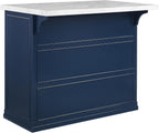 Crosley Furniture Cutler Faux Marble Top Kitchen Island with Storage, Breakfast Bar, Microwave Stand, Navy