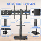Afaloona Rolling TV Stand with Power Outlet for 32-75" TV, Max Load 110 lbs | Mobile TV cart with 18 height adjustments, ±30° swivel, media shelf and Max VESA 600×400mm for living room office and outdoor