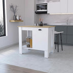 Kitchen Island with Single Door and Lower Open Shelf | Includes single door with two interior shelves and open-side shelf for storage