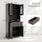 Kitchen Pantry Storage Cabinet with Doors and Shelves, Industrial Pantry Storage with Iron Mesh Doors for Kitchen Dining Room, Living Room, Black