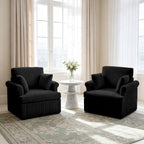 Garvee 39" Modern 360 °Swivel Accent Chair,Large Corduroy Accent Chairs with 2 Pillows,Comfy Upholstered Round Armchair Single Sofa for Living Room,Bedroom,Office,Reading,Black