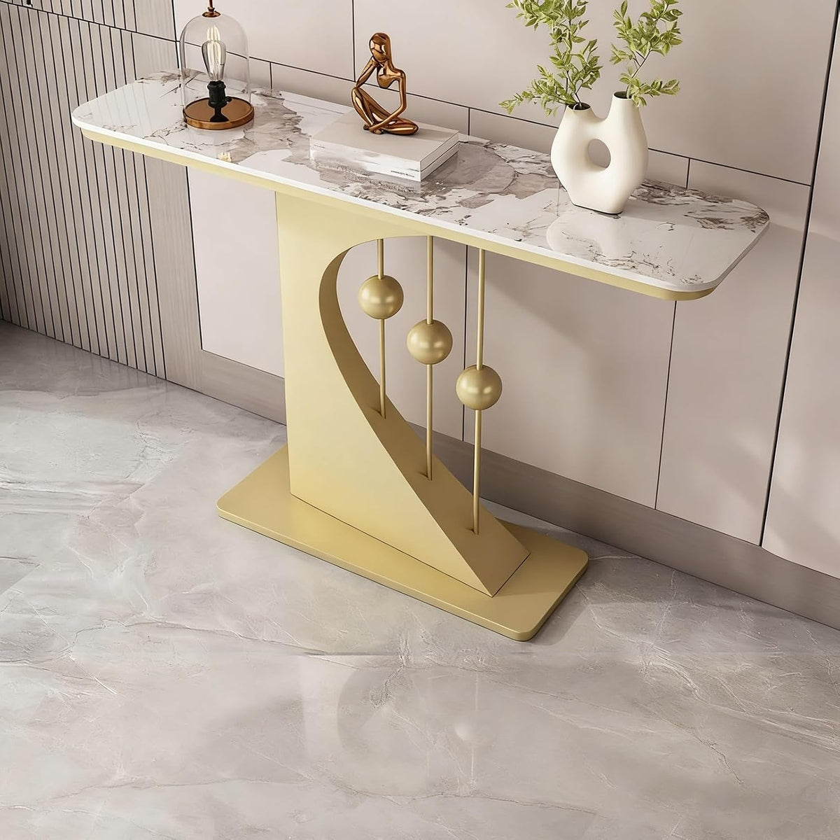 Faux Marble Console Table,Narrow Long Entryway Table,with Geometric Metal Frame,with Marble Tabletop,for Corridor/Entrance/Living Room/Bedroom,for Small Spaces(F,120cm/47.2in)