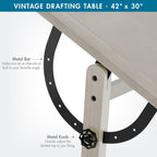 Studio Designs Wood Drawing/Drafting Table with Pencil Ledge - 42" W x 30" D - Whitewash - Tilting Top Adjustable Desk