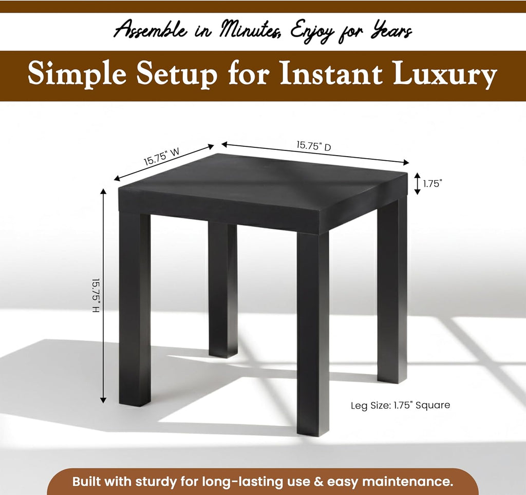Kings Brand Furniture Zayne Modern Square Wood Parsons Side End Table for Bedside Use, Nightstand, Bedroom, Living Room, or Office (Black)