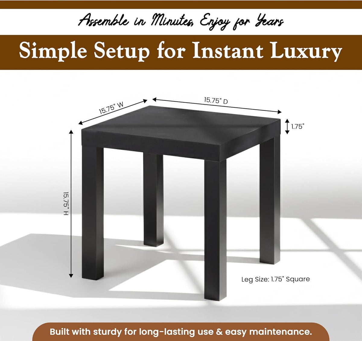 Kings Brand Furniture Zayne Modern Square Wood Parsons Side End Table for Bedside Use, Nightstand, Bedroom, Living Room, or Office (Black)