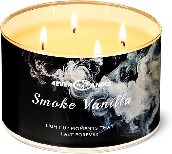 Smoke Vanilla Scented Candles, 18oz Soy Candles Non Toxic 4-Wick Large Candle Jars, Over 50 Hours of Burning Time, Ideal for Gifting, Events, Home Decor