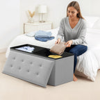 Storage Ottoman Bench, 43 Inch Ottoman Foot Rest, End of Bed Bench, Storage Chest for Living Room, Bedroom, Entryway, Light Gray