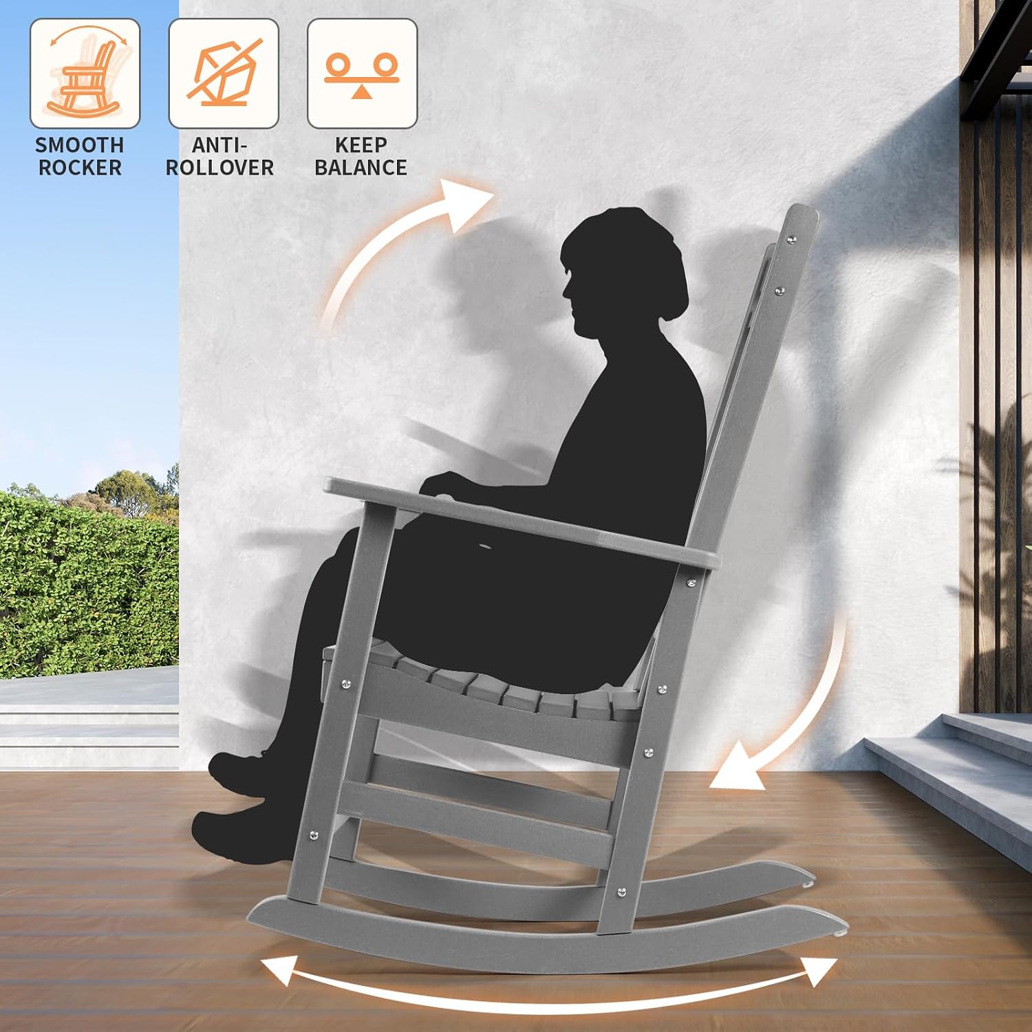 FUNBERRY Oversized Outdoor Rocking Chair, Poly Lumber Rocker, Patio Rockers | HDPE All Weather, High Back, No Rot or Rust or Crack, UV Fade Shield, Easy-Clean for Patio Garden Outside