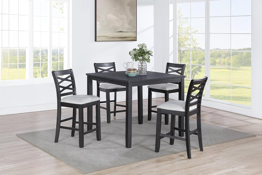 5-Piece Counter Height Table Set with Charcoal, MDF, Rubber Wood | Charcoal finish with modern design for contemporary and transitional interiors