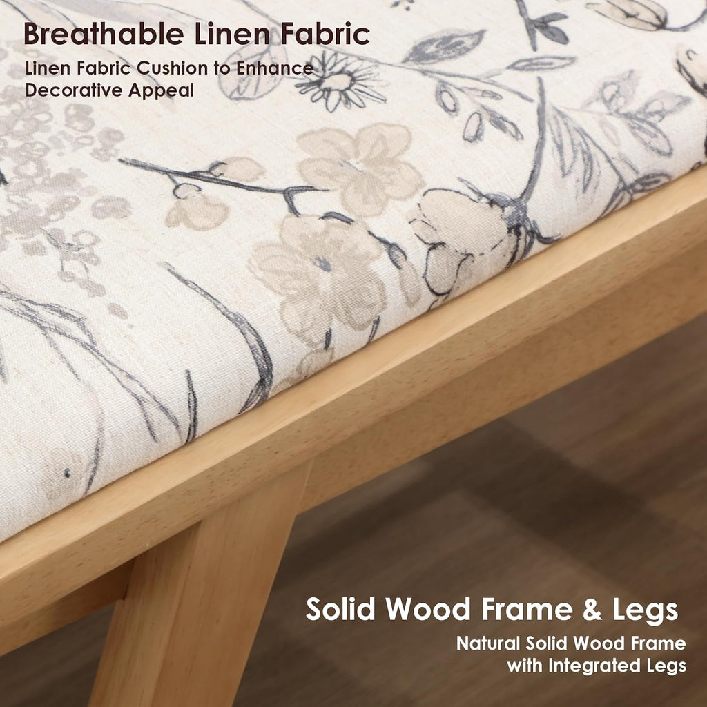 chairus Modern Shoe Bench Linen Fabric Upholstered Padded Seat Wooden Entryway Bench for Living Room End of Bed Hallway(Floral, 43.5" W)
