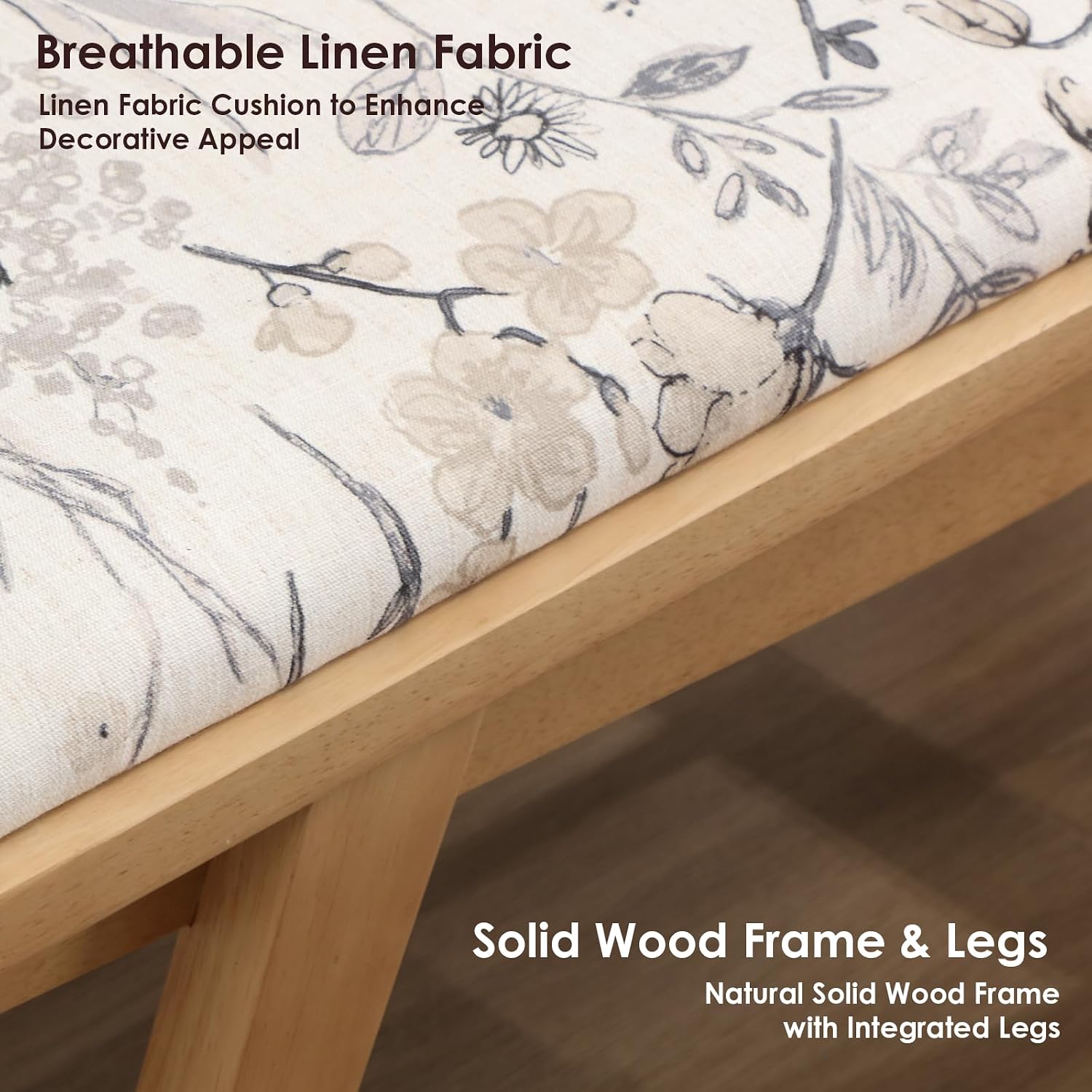 chairus Modern Shoe Bench Linen Fabric Upholstered Padded Seat Wooden Entryway Bench for Living Room End of Bed Hallway(Floral, 43.5" W)