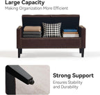 WUTUTUEE 47" Modern Water-Resistant Faux Leather Storage Ottoman Bench with Wooden Legs, Upholstered End of Bed Bench for Bedroom, Living Room or Entryway, Dark Brown