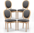 French Country Dining Chairs Set of 4, Upholstered Dining Room Chairs with Round Back, Solid Wood Legs, Oval Side Chairs for Kitchen,Bedroom,Dining Room,Restaurant(Dark Grey-Fabric)