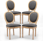 French Country Dining Chairs Set of 4, Upholstered Dining Room Chairs with Round Back, Solid Wood Legs, Oval Side Chairs for Kitchen,Bedroom,Dining Room,Restaurant(Dark Grey-Fabric)