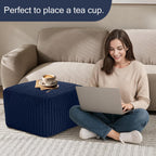 MeMoreCool Square Pouf Ottoman Foot Rest, 15 Inch Faux Fur Pouf, Navy | Fluffy faux fur square floor pouf, foam filled footrest footstool for living room couch or dorm