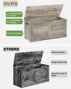 Timberer 39.4" Storage Chest, Storage Trunk with 2 Safety Hinges, Wooden Storage Bench, Shoe Bench, Entryway Bench for Living Room, Bedroom, Grey