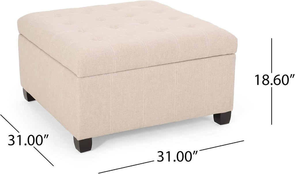 Merax 31" Modern Fabric Square Storage Ottoman, Foot Rest Waffle Stitch Pattern Multifunctional Extra Seat, Side Table, Footstool for Living Room Bedroom, Wheat