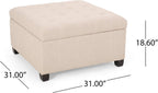 Merax 31" Modern Fabric Square Storage Ottoman, Foot Rest Waffle Stitch Pattern Multifunctional Extra Seat, Side Table, Footstool for Living Room Bedroom, Wheat