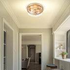 Gold Flush Mount Ceiling Light, 3-Light Hallway Light Fixtures, Modern Farmhouse Farmhouse Ceiling Light Clear Glass Brushed Gold Finish for Kitchen Porch Entryway