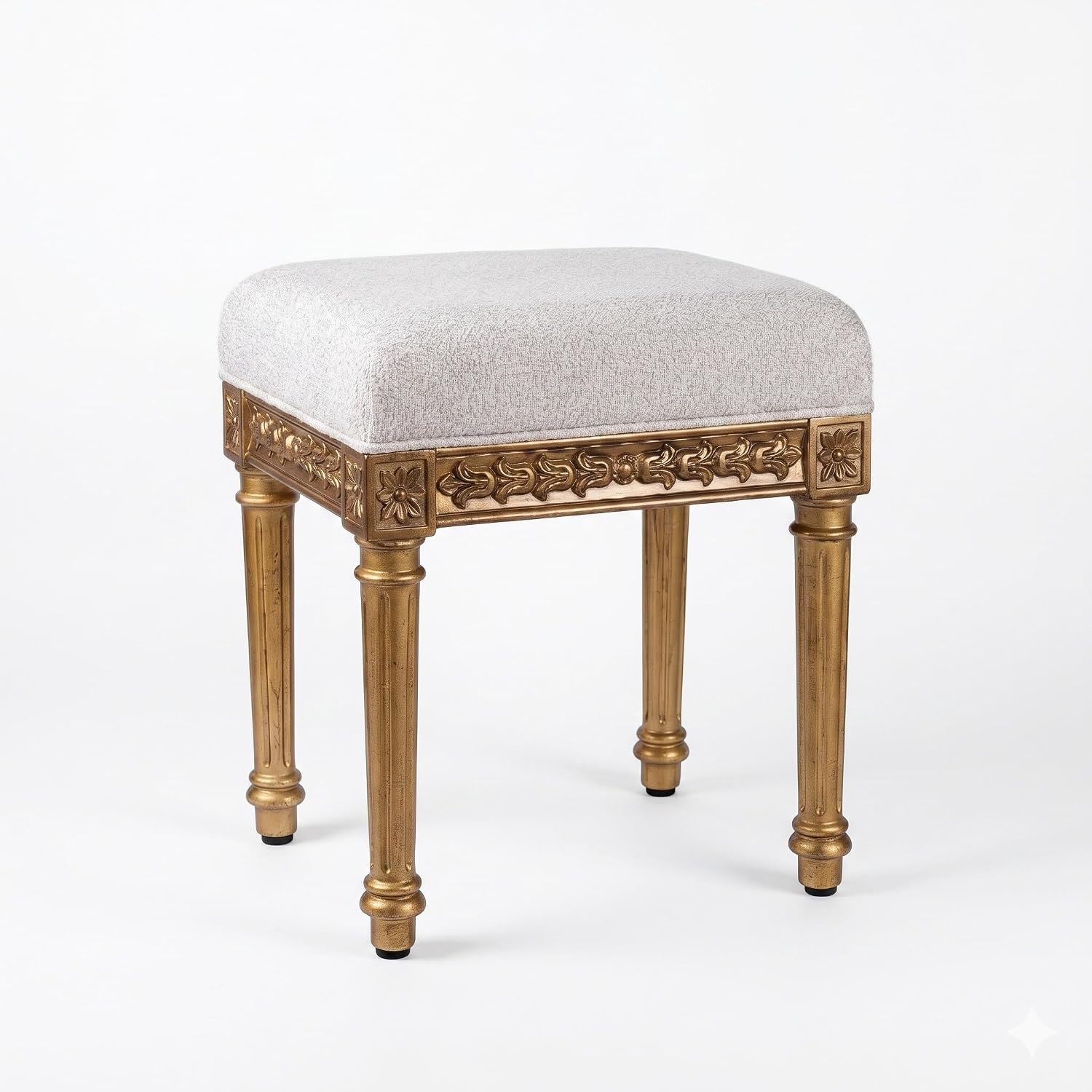 Vanity Stool, French Vintage Square Stool with Cushion, Round Tufted Upholstered for Living Room Dining Room Entryway, Makeup Foot Ottomans