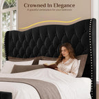 King Size Bed Frame with 53.15" High Crown Headboard, Black
