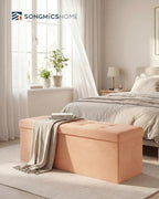 SONGMICS HOME Ottoman with Storage, Removable Lid, Folding Storage Chest, Easy Assembly, for Entryway, Bedroom, Living Room, 15.2 x 43.2 x 15.2 Inches, Velvet, Orange