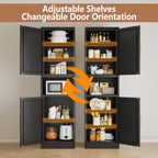 67" Tall Pantry Cabinet, Kitchen Pantry Storage Cabinet with Doors and Shelves, Slim Freestanding Storage Cabinet, Metal Utility Cabinet with Adjustable Shelves, Cord Hole, Reversible Door, Black 1